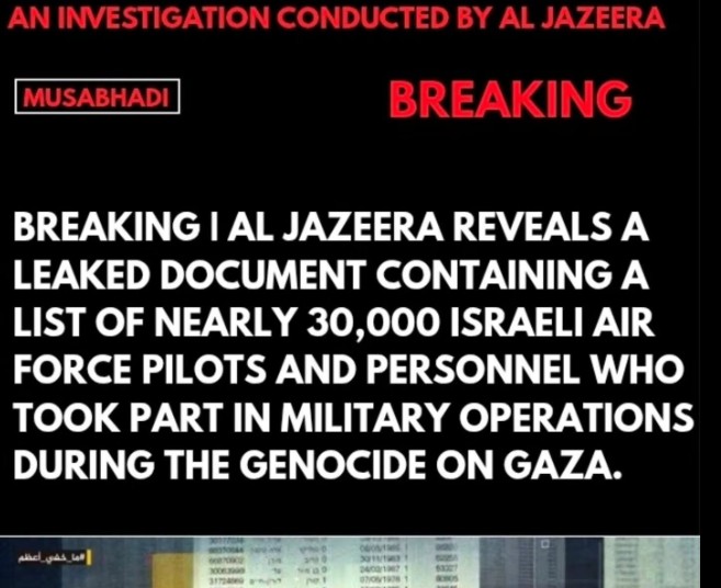 The program “What Is Hidden Is Greater” reveals an exclusive leaked document containing a list of about 30,000 Israeli Air Force pilots and personnel involved in the war on Gaza.